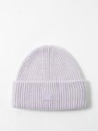 Acne Studios - Pansy Face Patch Wool Beanie Hat - Womens - Light Purple