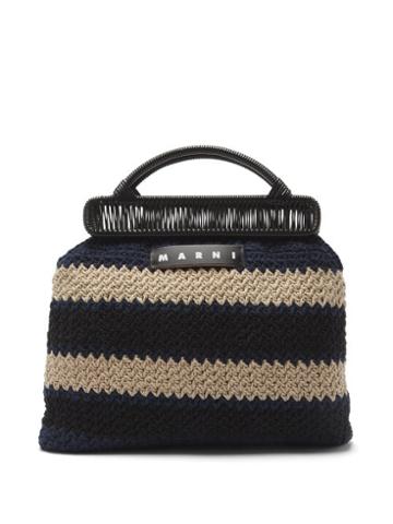 Ladies Bags Marni Market - Stripe-crochet Cotton Handbag - Womens - Black Stripe