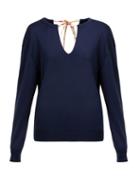 Matchesfashion.com Chlo - Split Neck Silk Blend Sweater - Womens - Navy