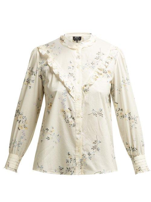 Matchesfashion.com A.p.c. - Polly Floral Print Cotton Poplin Blouse - Womens - White