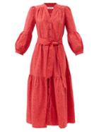 Cefinn - Alice Moir-print Organic-cotton Voile Dress - Womens - Red