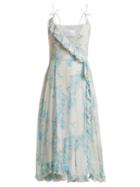Matchesfashion.com Athena Procopiou - Walking On A Dream Floral Print Silk Wrap Dress - Womens - Blue White