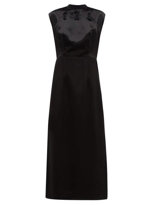 Matchesfashion.com Jil Sander - Side Slit High Neck Satin Midi Dress - Womens - Black