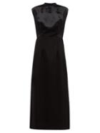 Matchesfashion.com Jil Sander - Side Slit High Neck Satin Midi Dress - Womens - Black