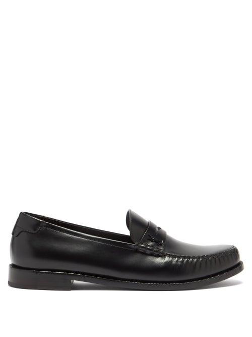 Saint Laurent - Ysl-plaque Leather Penny Loafers - Mens - Black