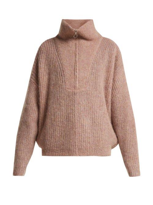 Matchesfashion.com Isabel Marant Toile - Cyclan Half Zip Mohair Blend Sweater - Womens - Light Pink