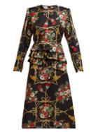 Matchesfashion.com Gucci - Intrigue Floral Print Silk Twill Midi Dress - Womens - Black Multi