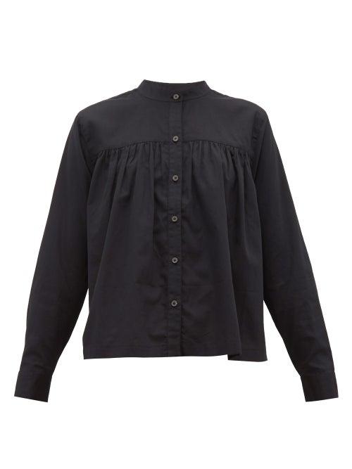 Matchesfashion.com Mara Hoffman - Sybil Collarless Pleated Cotton Blouse - Womens - Black