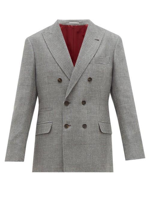 Matchesfashion.com Brunello Cucinelli - Prince Of Wales Check Double Breasted Blazer - Mens - Grey