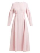 Matchesfashion.com Emilia Wickstead - Cecil Shirred Wool Crepe Midi Dress - Womens - Light Pink