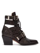 Matchesfashion.com Chlo - Rylee Cut Out Python Effect Leather Ankle Boots - Womens - Black