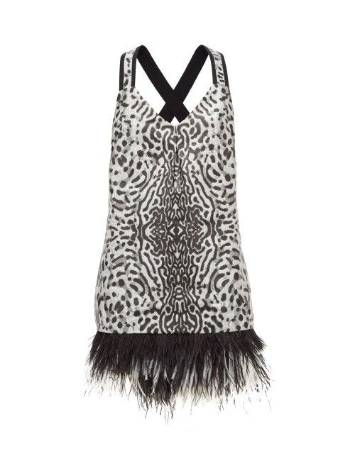 Matchesfashion.com Proenza Schouler - Feather Hem Leopard Jacquard Mini Dress - Womens - Black White