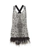 Matchesfashion.com Proenza Schouler - Feather Hem Leopard Jacquard Mini Dress - Womens - Black White