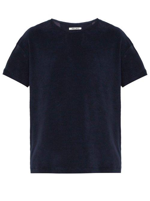 Matchesfashion.com Hecho - Round Neck Cotton Blend Terry T Shirt - Mens - Navy