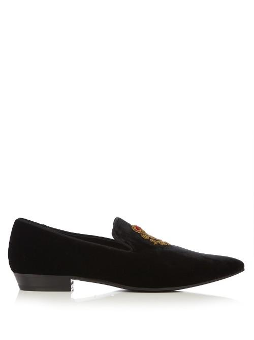 Saint Laurent Devon Embroidered Velvet Loafers