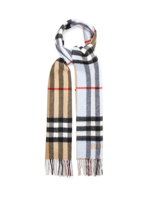 Burberry - Giant-check Bi-colour Cashmere Scarf - Womens - Blue Beige
