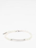 Saint Laurent - Faux-pearl & Logo-plaque Bracelet - Mens - Silver