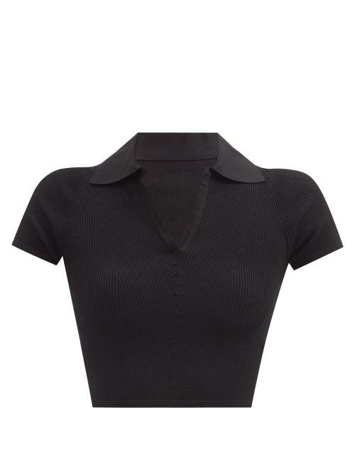 Live The Process - Seamless Ribbed Jersey Cropped Polo Top - Womens - Black