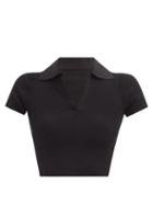 Live The Process - Seamless Ribbed Jersey Cropped Polo Top - Womens - Black