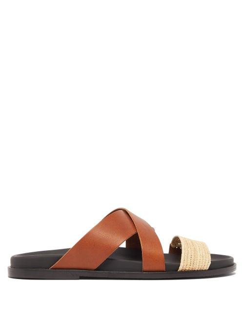 Matchesfashion.com Casablanca 1942 - Yako Leather And Raffia Slides - Mens - Brown