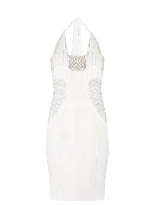 Matchesfashion.com Versace - Halterneck Bead Embellished Silk Dress - Womens - White