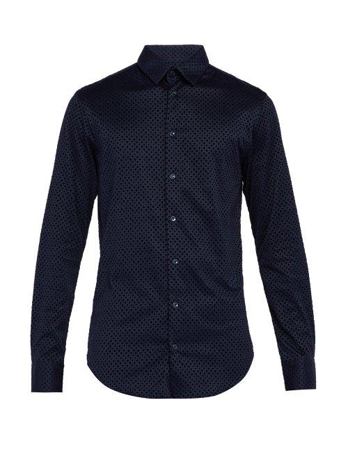 Matchesfashion.com Giorgio Armani - Diamond Flocked Cotton Shirt - Mens - Navy