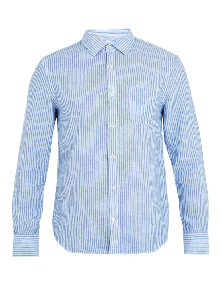 120 Lino Striped Point-collar Linen Shirt