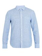 120 Lino Striped Point-collar Linen Shirt