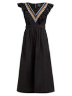 Matchesfashion.com A.p.c. - Marty Ruffled And Striped V Neck Cotton Midi Dress - Womens - Black