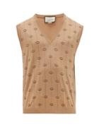 Matchesfashion.com Gucci - Gg Intarsia Wool Blend Sleeveless Sweater - Mens - Camel