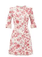 Matchesfashion.com The Vampire's Wife - The Cate Floral-print Ruffled Cotton Mini Dress - Womens - Red White