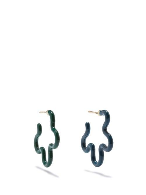 Bea Bongiasca - Mismatched Enamel 9kt Gold & Silver Earrings - Womens - Green Multi