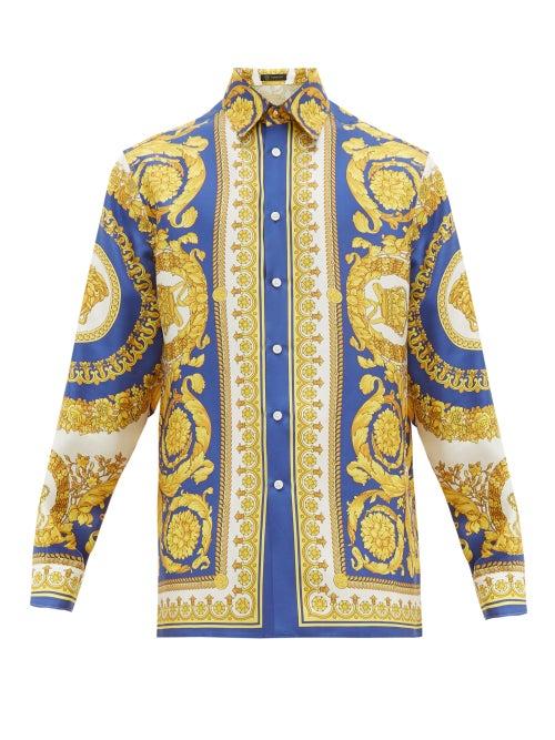 Matchesfashion.com Versace - Baroque Print Silk Shirt - Mens - Gold Multi