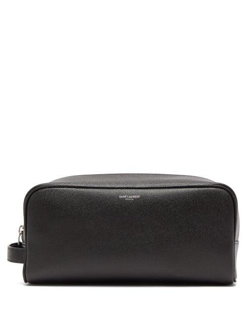 Matchesfashion.com Saint Laurent - Logo-print Grained Leather Pouch - Mens - Black