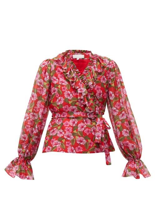 Matchesfashion.com Borgo De Nor - Alix Ruffled Floral Print Muslin Blouse - Womens - Red Print