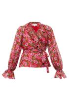 Matchesfashion.com Borgo De Nor - Alix Ruffled Floral Print Muslin Blouse - Womens - Red Print