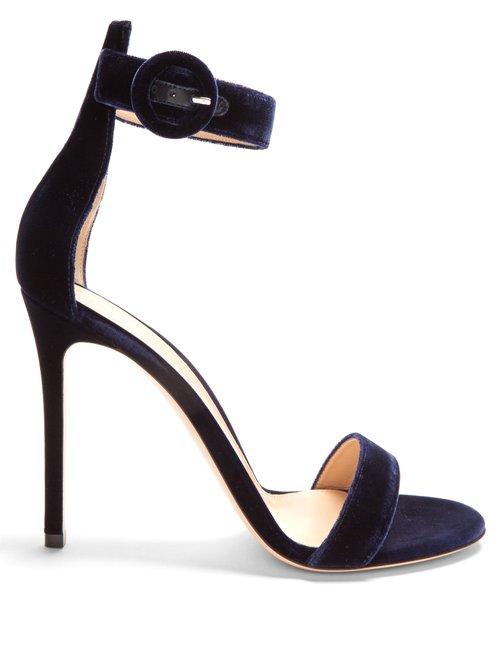 Matchesfashion.com Gianvito Rossi - Portofino 105 Velvet Sandals - Womens - Navy