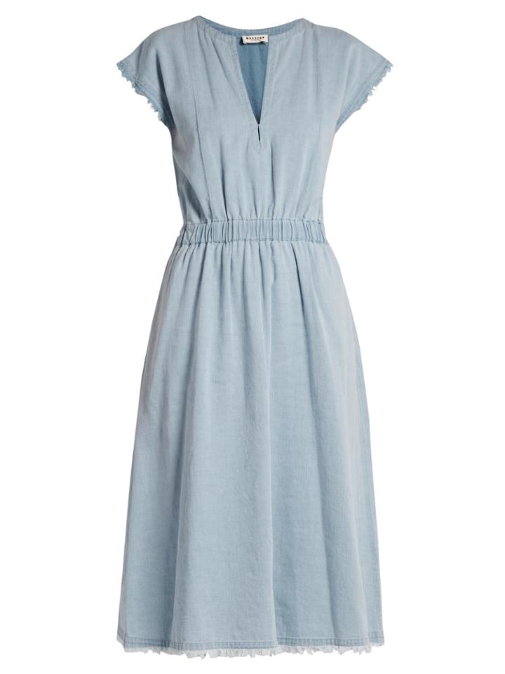 Masscob Frayed-hem V-neck Denim Dress
