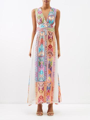 Lolita Jaca - Lea Embroidered-silk Maxi Dress - Womens - Multi