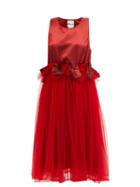 Matchesfashion.com Noir Kei Ninomiya - Ruffled Mesh-trimmed Midi Dress - Womens - Red