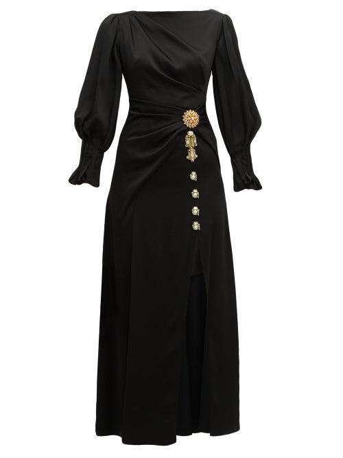 Matchesfashion.com Peter Pilotto - Crystal Embellished Slit Front Satin Dress - Womens - Black