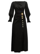 Matchesfashion.com Peter Pilotto - Crystal Embellished Slit Front Satin Dress - Womens - Black