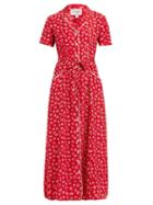 Matchesfashion.com Hvn - Maria Shell Print Silk Midi Dress - Womens - Red