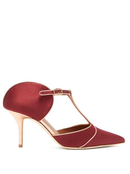 Matchesfashion.com Malone Souliers - Imogen T Bar Satin Mules - Womens - Burgundy