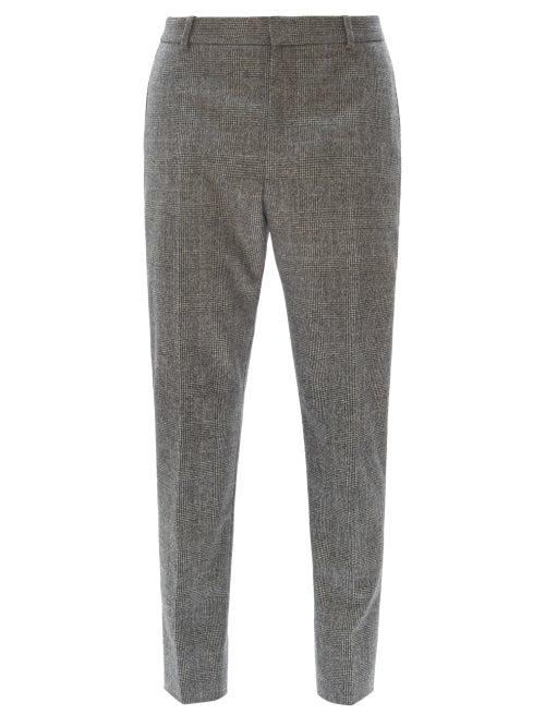 Alexander Mcqueen - Prince Of Wales-check Flannel Trousers - Mens - Grey