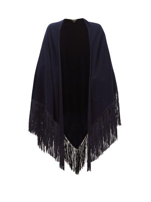 Matchesfashion.com Babjades - Suede Fringed Cashmere Shawl - Womens - Navy