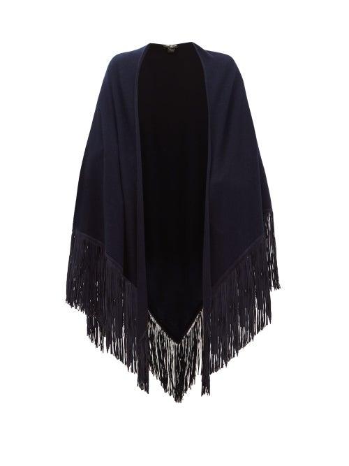 Matchesfashion.com Babjades - Suede Fringed Cashmere Shawl - Womens - Navy