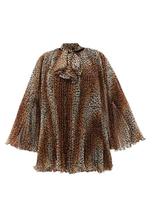 Dolce & Gabbana - Leopard-print Pliss-chiffon Mini Dress - Womens - Leopard