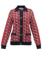 Matchesfashion.com Miu Miu - Monogram Jacquard Wool Blend Cardigan - Womens - Navy Multi