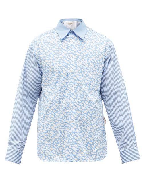 Mens Rtw Marni - Cloud-print Cotton-poplin Shirt - Mens - Blue